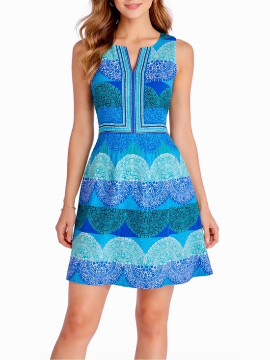 crown & ivy Dresses & Skirts - crown & ivy Blue Patterned Sleeveless Fit-and-Flare Dress